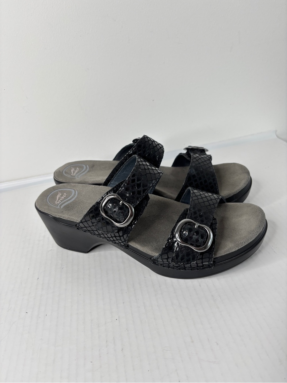 Dansko Sophie Sandals Black Leather Slip On Shoes Sz 41 US 10.5 / 11 Adjustable - Picture 10 of 16